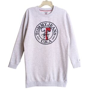 Tommy Jeans Sweatshirt Dress Heather Gray Embroidered Front Logo Circle Size S